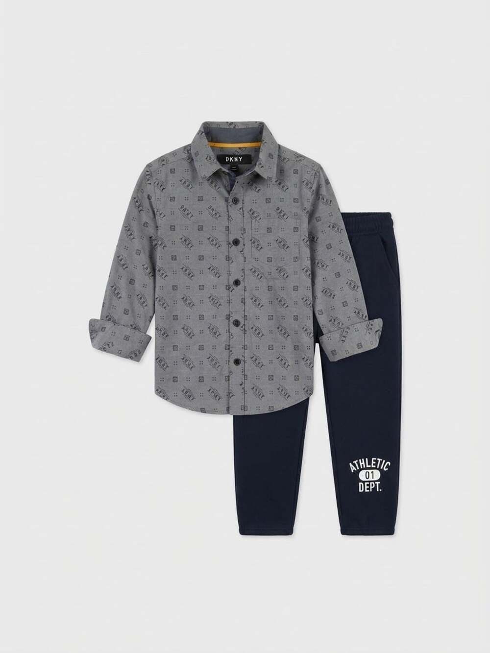 DKNY Shirt And Pants Set Size 4T Grey Blue All-Over Print